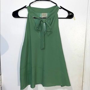 Paper Crane Tie Neck Sheer Dark Mint Green - Small